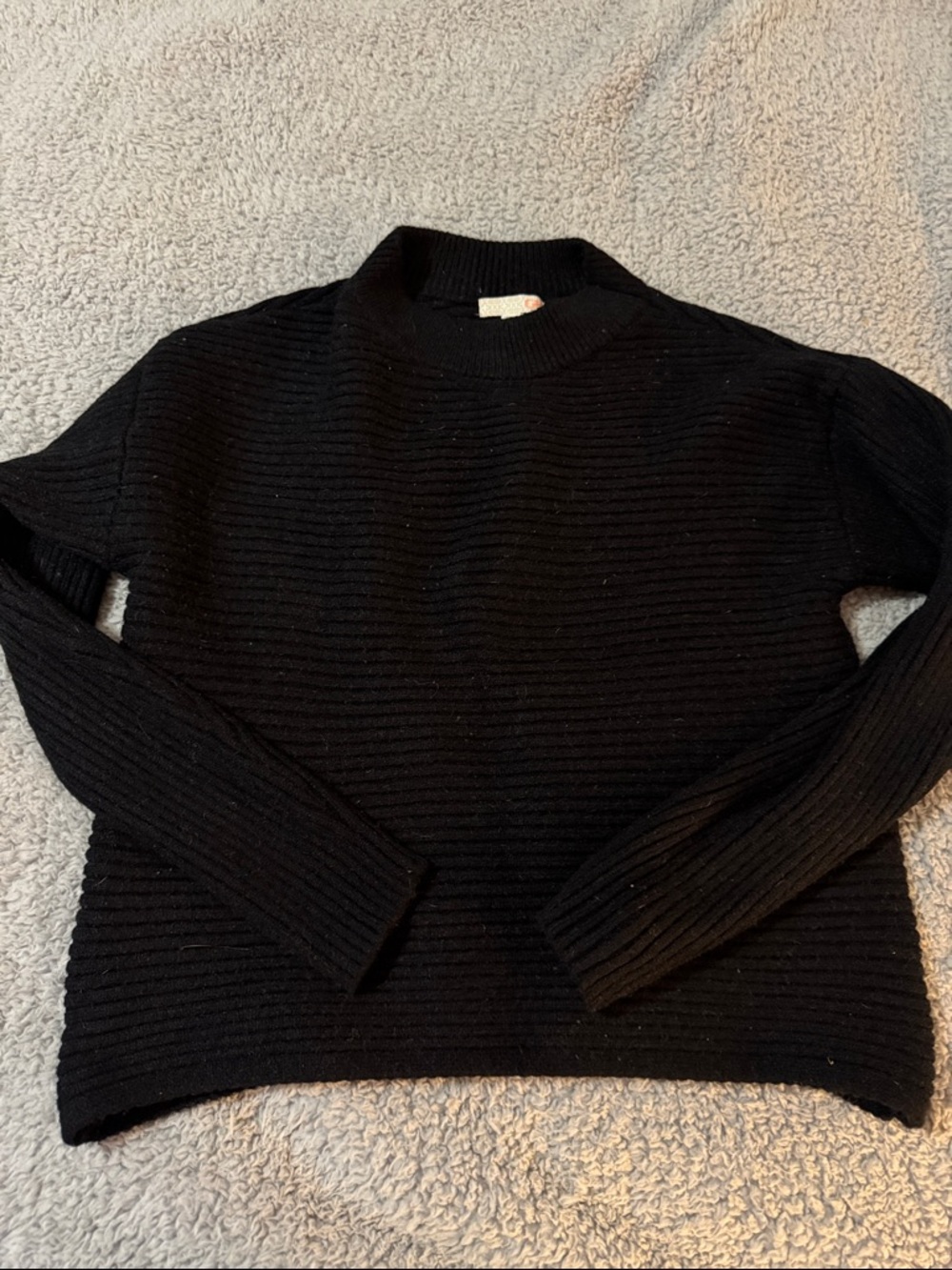 Black Ribbed Mock-Neck Women’s Sweater